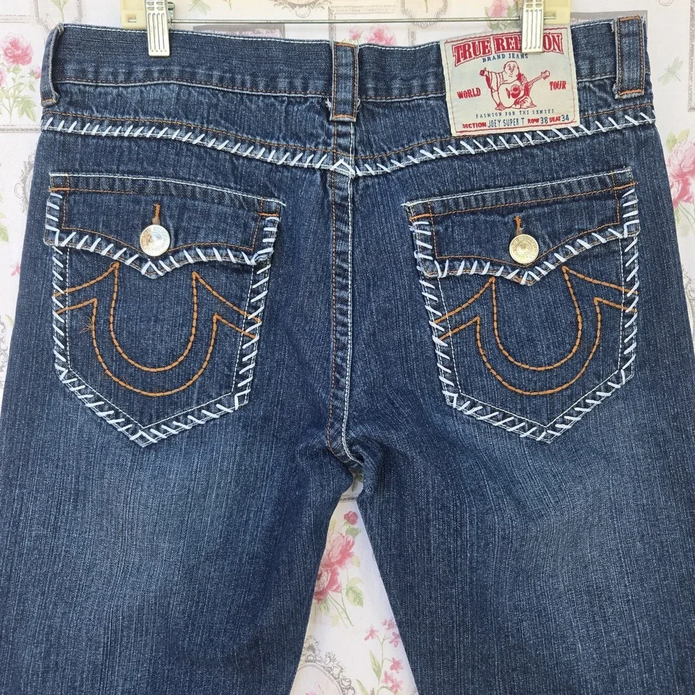 True Religion Joey Super T World Tour Jeans Men's 38x34 Denim Blue Straight‎ Leg